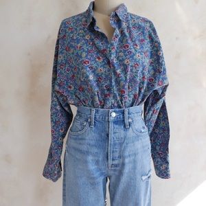 Vintage Blue Floral Button Down Shirt